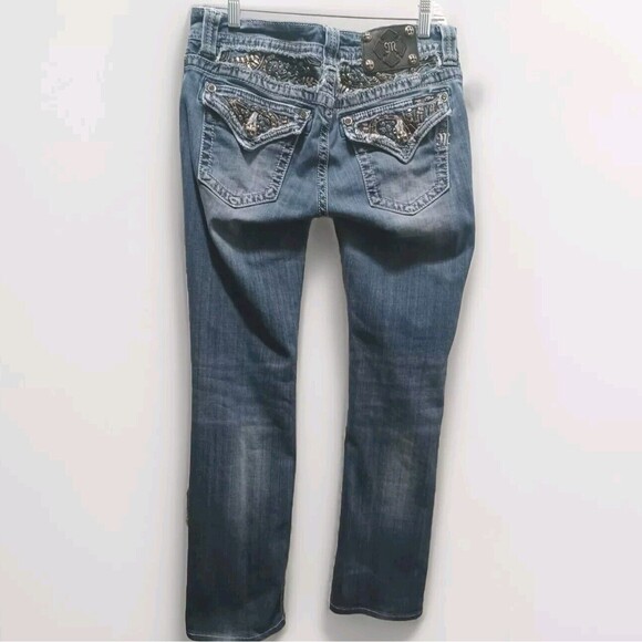 Miss Me Mid-rise boot-cut distressed Embellished Jeans women's size 30x32 - Picture 1 of 9